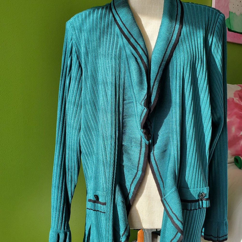Misook teal / black jacket 2x